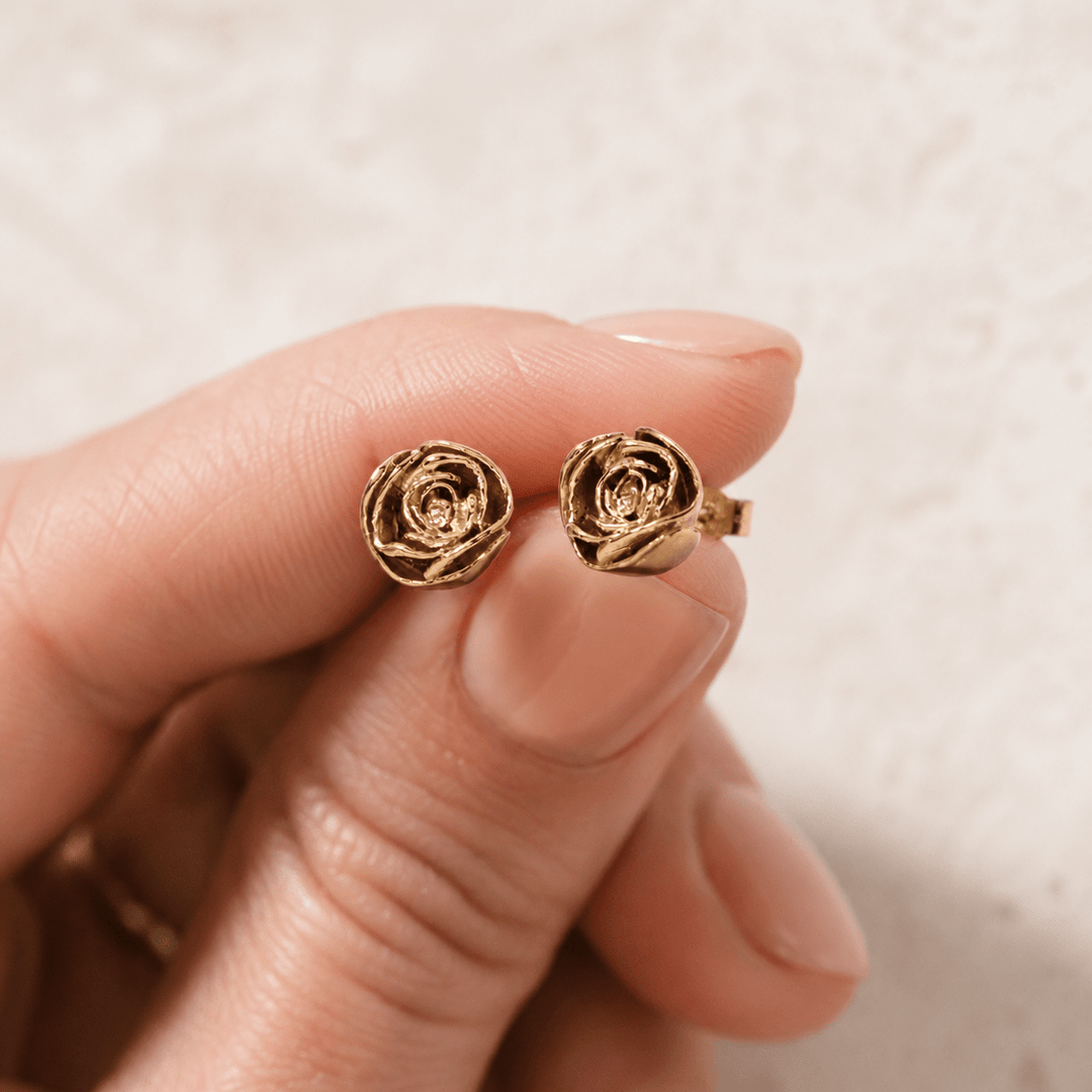 18ct Gold Vermeil Rose Stud Earrings by Blackbird Jewellery | Handmade jewellery