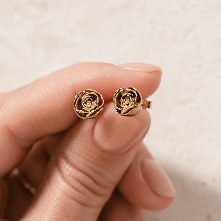 18ct Gold Vermeil Rose Stud Earrings by Blackbird Jewellery | Handmade jewellery