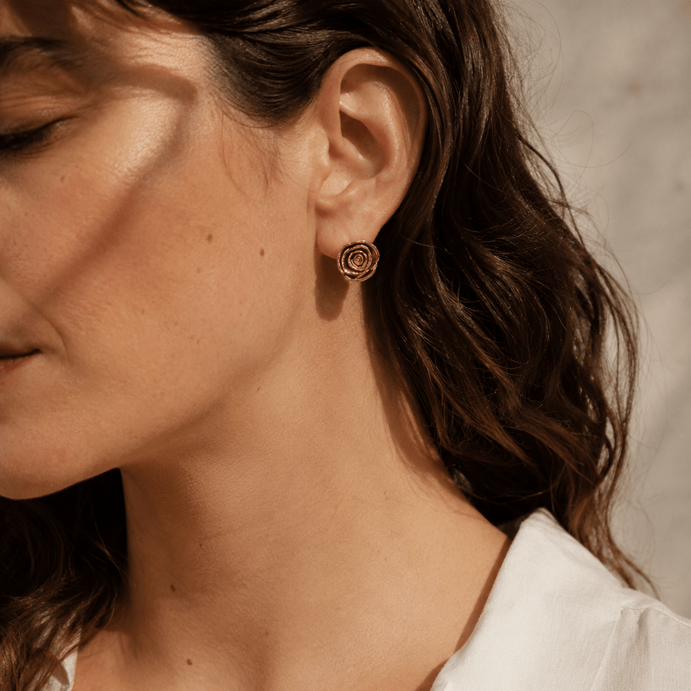 18ct Gold Vermeil Rose Stud Earrings by Blackbird Jewellery | Handmade jewellery