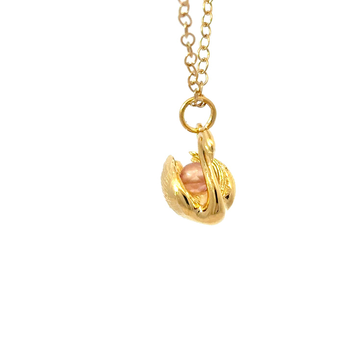 18ct Gold Vermeil Swan Pink Quartz Necklace with 18 inch chain handmade in the UK