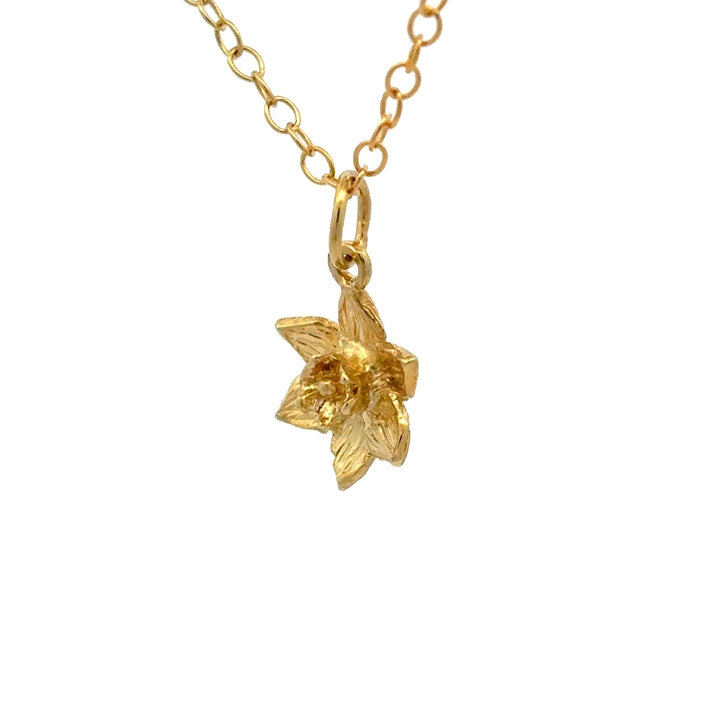 Blackbird Jewellery 18ct gold vermeil daffodil bloom necklace inspired by the March birth flower and national flower of Wales.