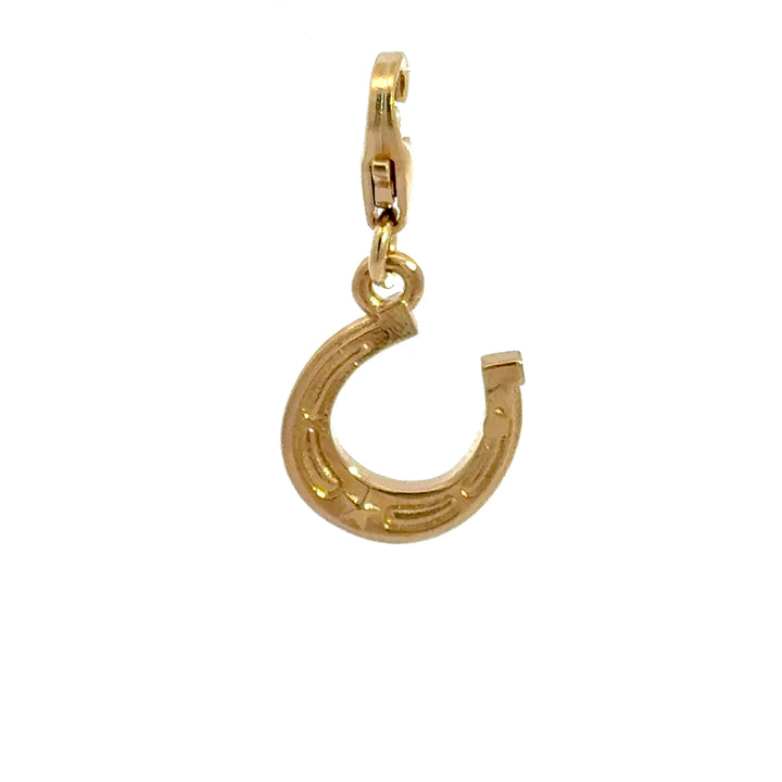 18ct gold vermeil lucky horseshoe clip-on charm handcrafted good luck jewellery by Blackbird Jewellery