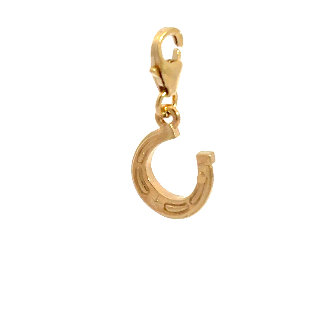 18ct gold vermeil lucky horseshoe clip-on charm side handcrafted good luck jewellery by Blackbird Jewellery