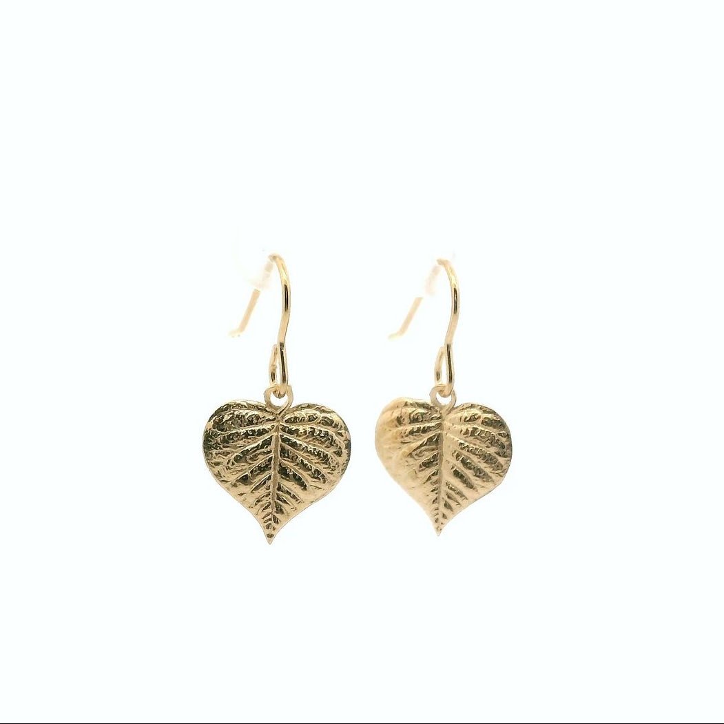 18ct Gold Vermeil Heart Leaf Drop Earrings by Blackbird Jewellery | Handmade jewellery