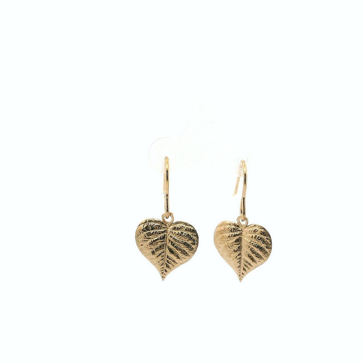 18ct Gold Vermeil Heart Leaf Drop Earrings by Blackbird Jewellery | Handmade jewellery