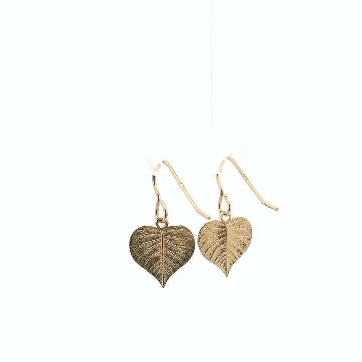 18ct Gold Vermeil Heart Leaf Drop Earrings by Blackbird Jewellery | Handmade jewellery
