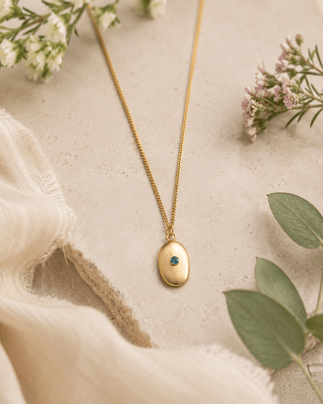 18ct Gold Vermeil Medium Pebble Blue Topaz Necklace by Blackbird Jewellery | Handmade jewellery