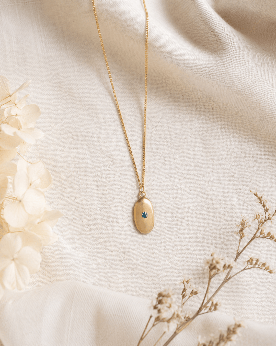 18ct Gold Vermeil Medium Pebble Blue Topaz Necklace by Blackbird Jewellery | Handmade jewellery
