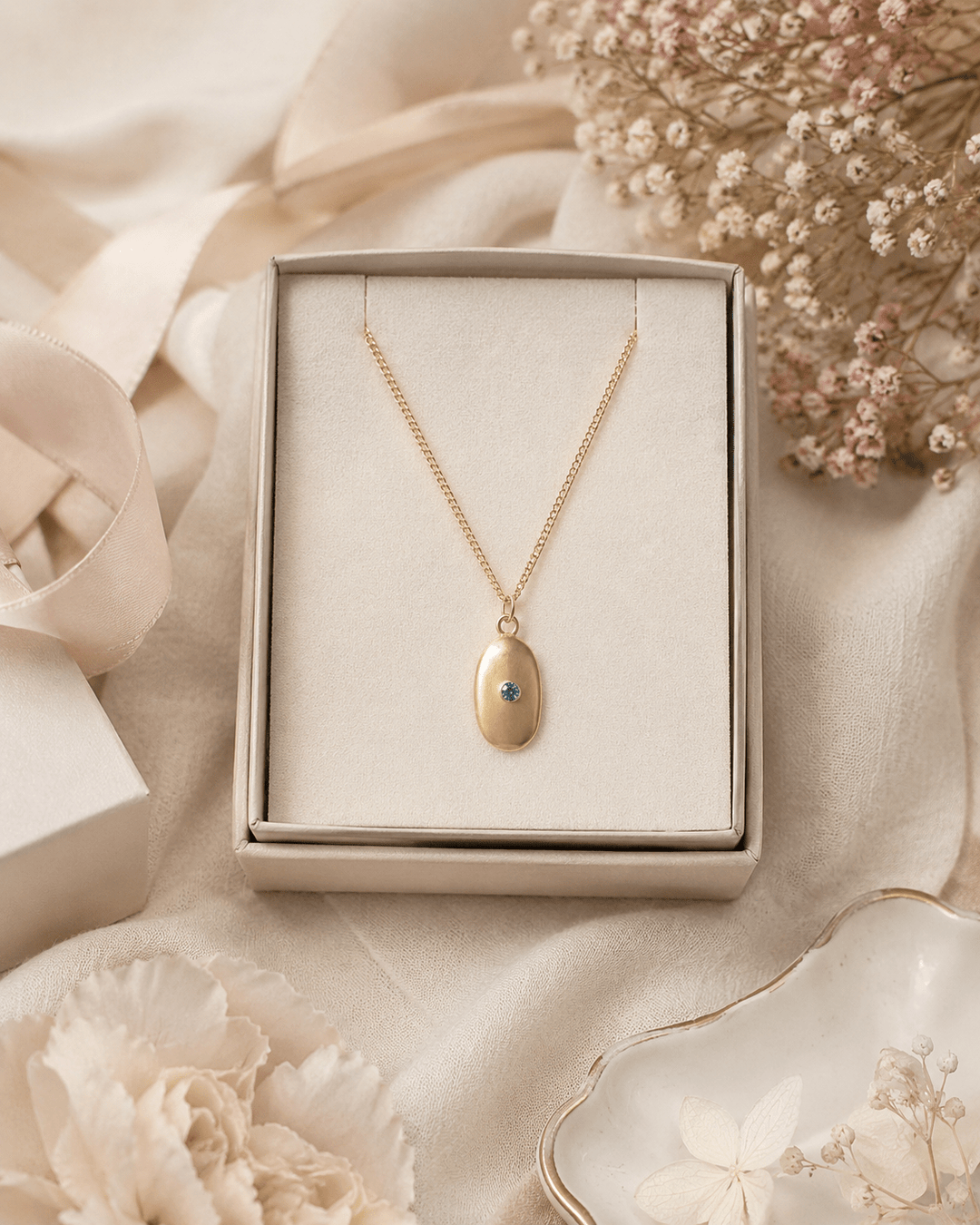 18ct Gold Vermeil Medium Pebble Blue Topaz Necklace by Blackbird Jewellery | Handmade jewellery