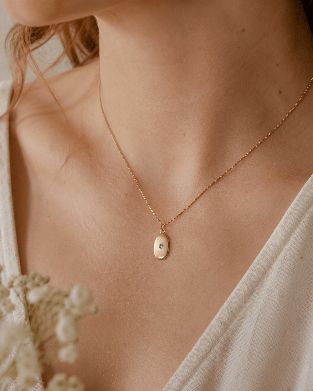 18ct Gold Vermeil Medium Pebble Blue Topaz Necklace by Blackbird Jewellery | Handmade jewellery