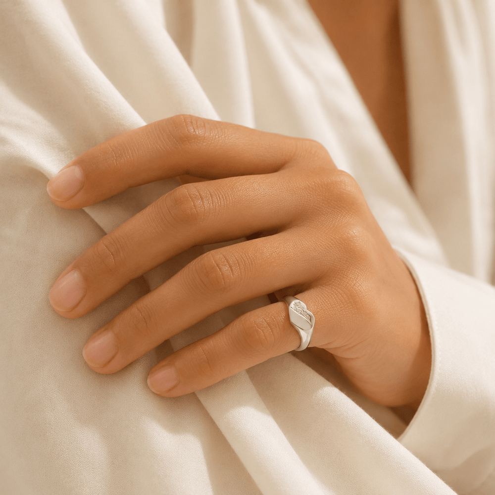 Sterling Silver Heart Signet Ring by Blackbird Jewellery | Handmade jewellery