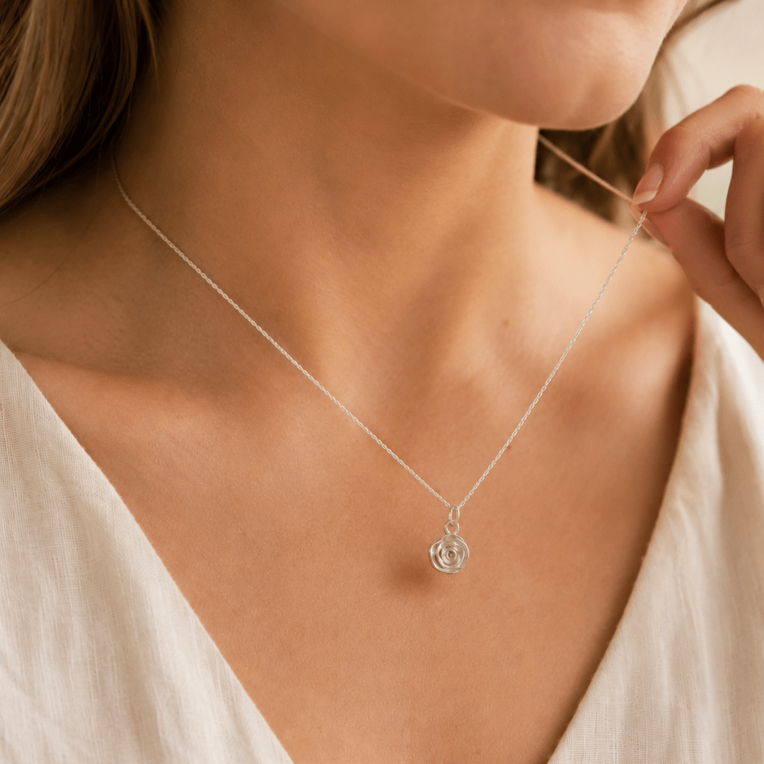 Sterling Silver Rose Necklace by Blackbird Jewellery | Handmade jewellery