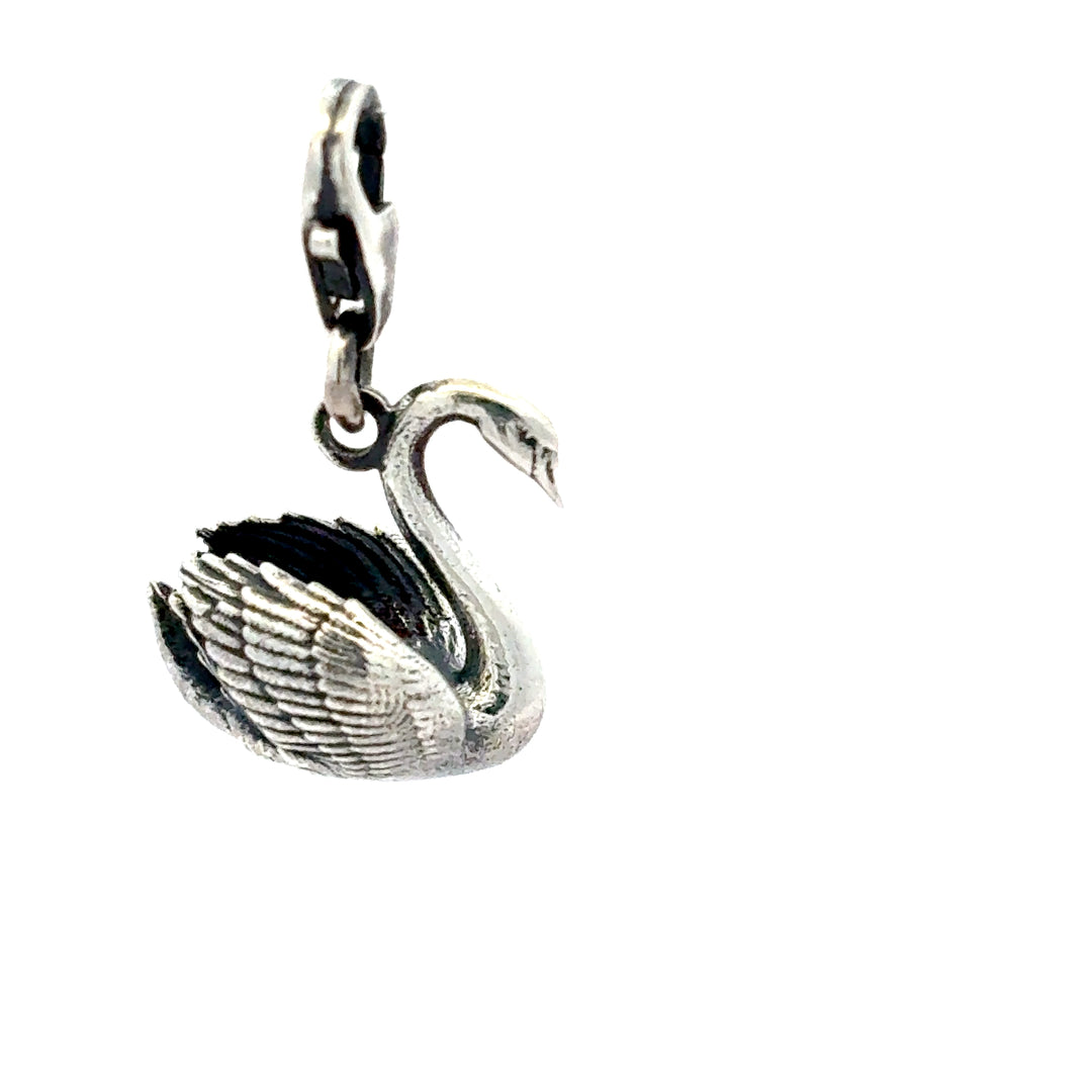 Sterling silver swan charm with lobster clasp by Blackbird Jewellery