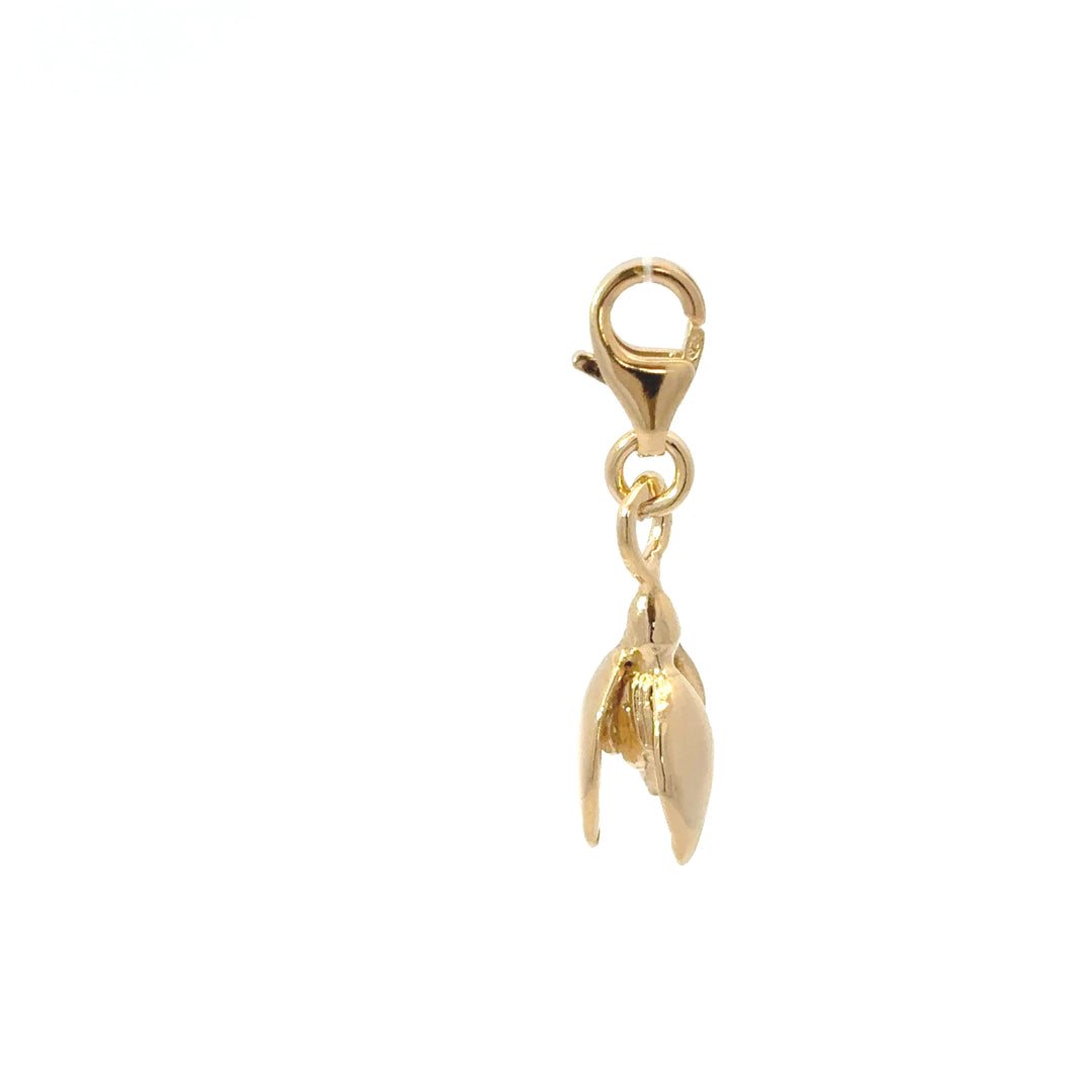 Handmade snowdrop clip-on charm side view right in 18ct gold vermeil by Blackbird Jewellery