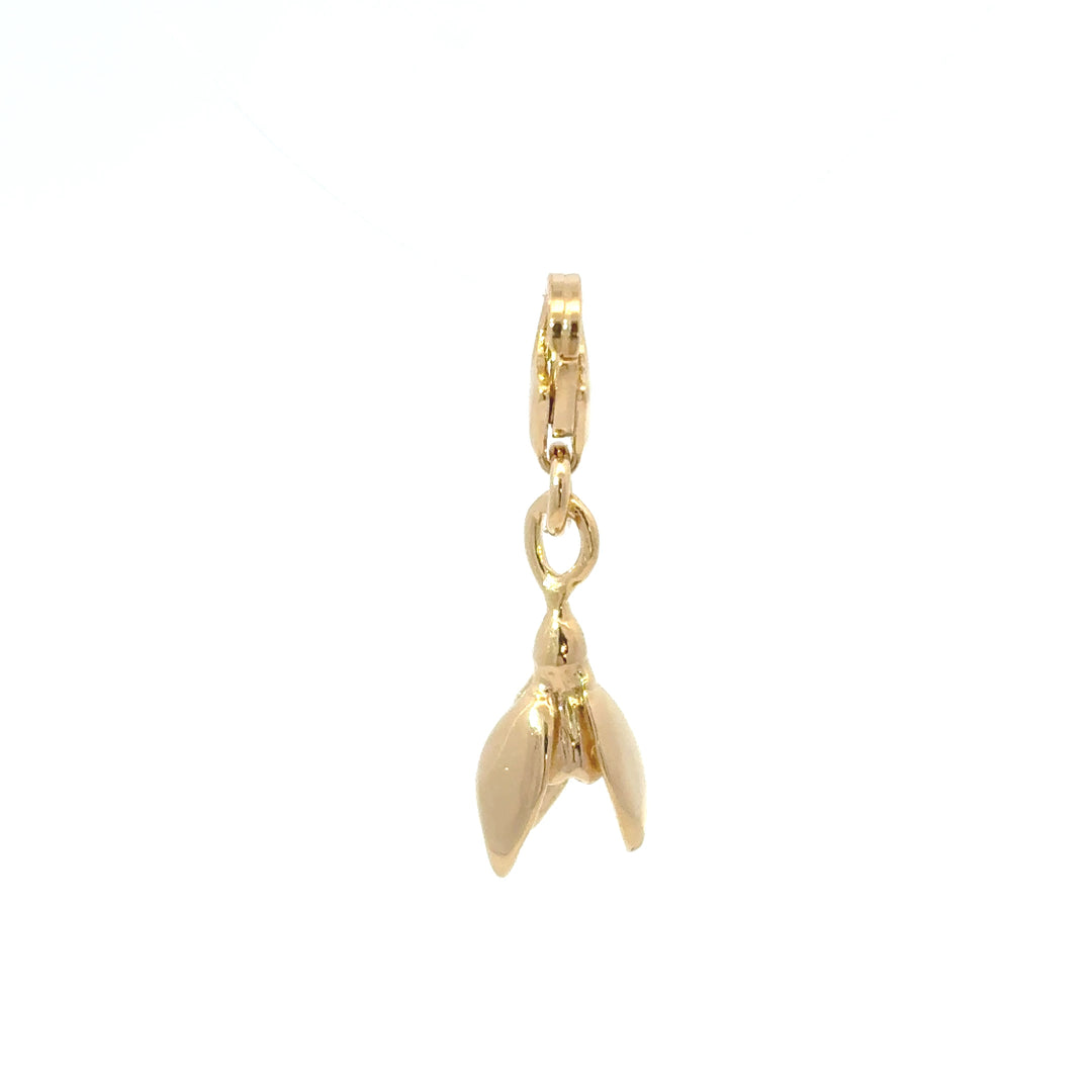 Handmade snowdrop clip-on charm side view  in 18ct gold vermeil by Blackbird Jewellery