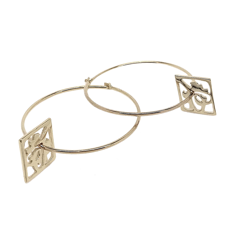 Blackbird Jewellery Sterling Silver Ace of Diamonds hoop earrings with cut-out diamond charm, handmade in the UK