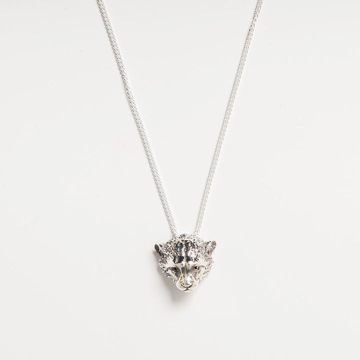 Blackbird Jewellery Sterling Silver Cheetah Cub Necklace on an 18 inch curb chain, handmade in the UK and supporting cheetah conservation