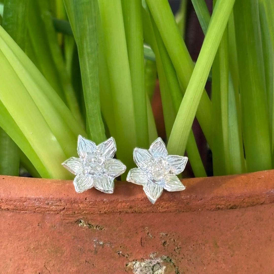 Sterling Silver Daffodil Stud Earrings by Blackbird Jewellery | Handmade jewellery