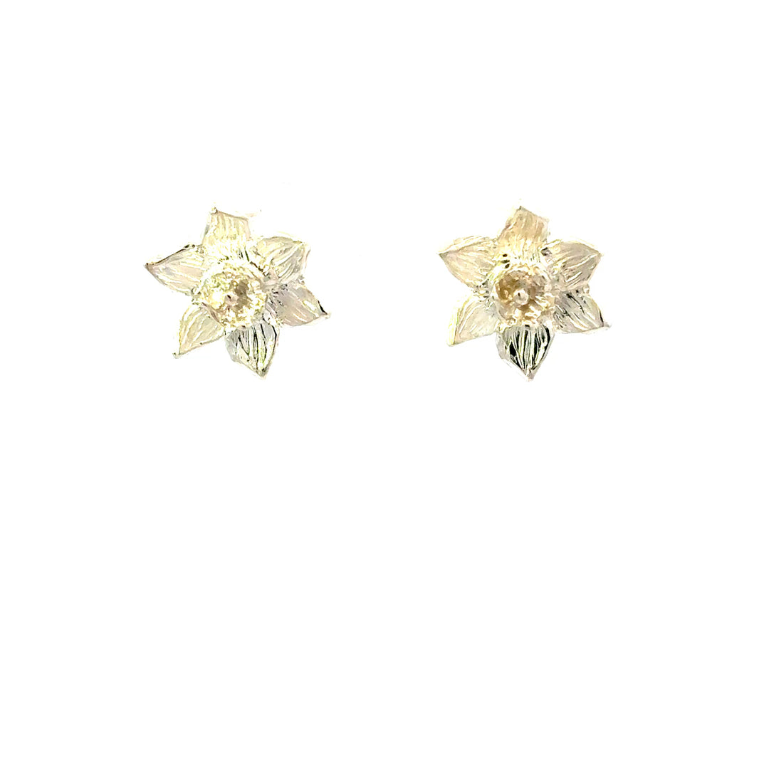 Blackbird Jewellery sterling silver daffodil stud earrings inspired by the March birth flower.