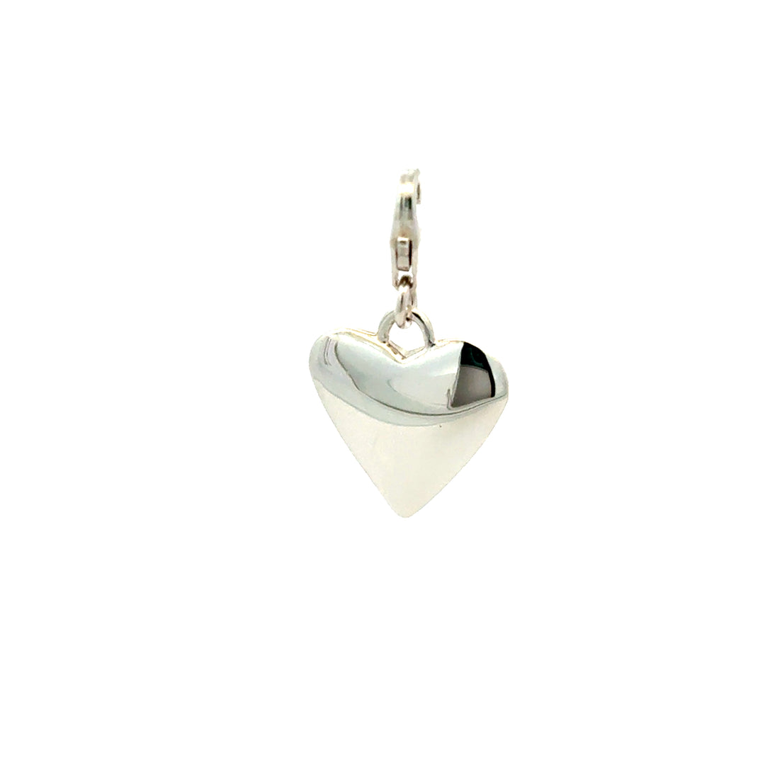 Blackbird Jewellery Sterling silver heart clip-on charm showing lobster clasp fastening