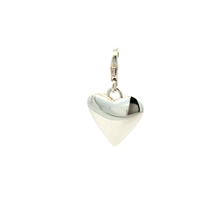 Blackbird Jewellery Sterling silver heart clip-on charm showing lobster clasp fastening