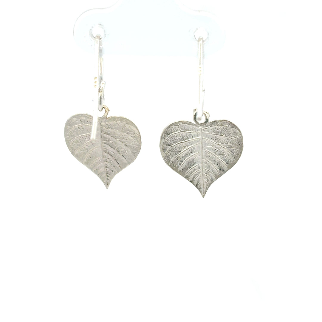 Sterling Silver Heart Leaf Drop Earrings by Blackbird Jewellery | Handmade jewellery