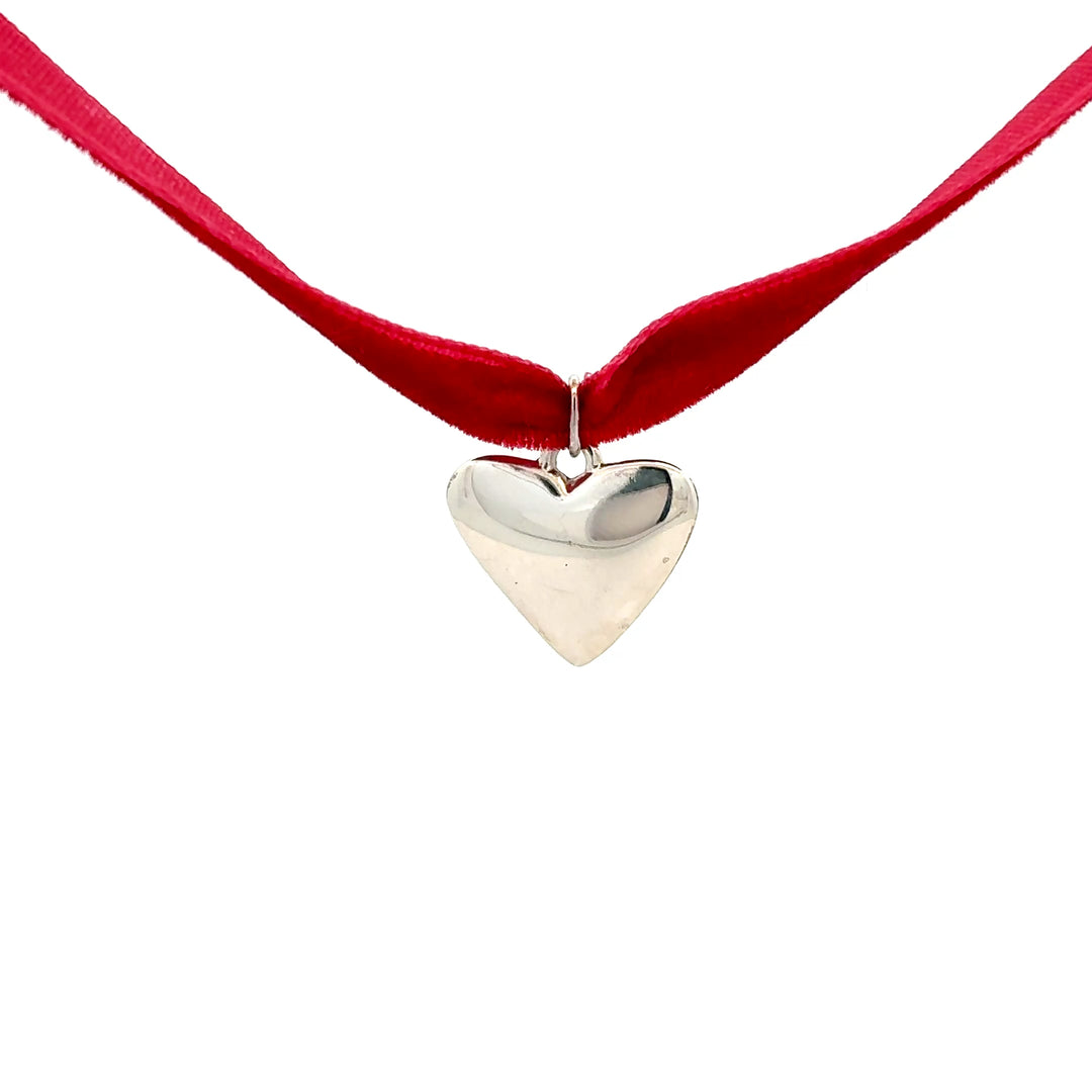 Blackbird Jewellery sterling silver heart necklace on red ribbon gift jewellery