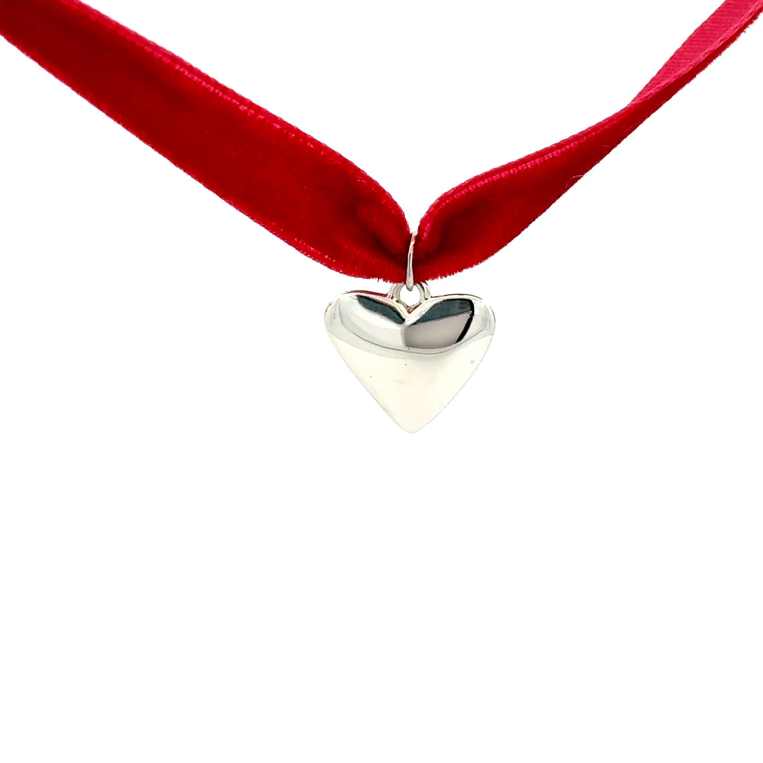 Sterling Silver Heart Ribbon Necklace by Blackbird Jewellery | Handmade jewellery