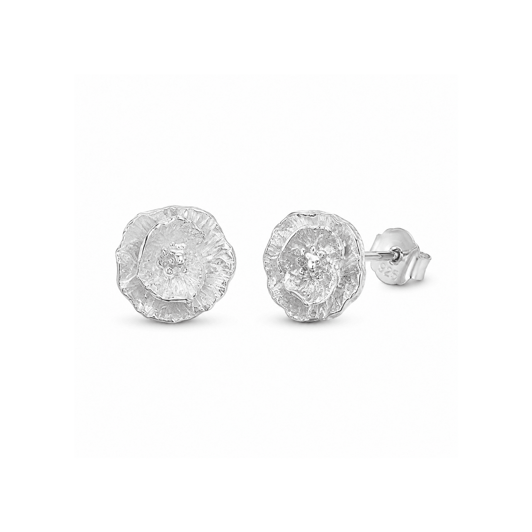 Sterling Silver Poppy Stud Earrings by Blackbird Jewellery | Handmade jewellery