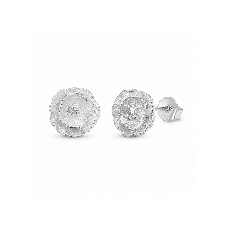 Sterling Silver Poppy Stud Earrings by Blackbird Jewellery | Handmade jewellery
