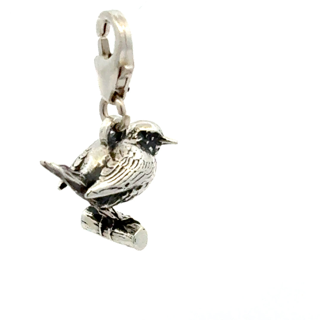 Blackbird Jewellery sterling silver robin charm back detail, handmade UK jewellery