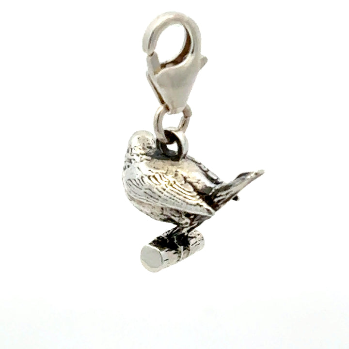 Blackbird Jewellery sterling silver robin charm side view showing detailed feather texture