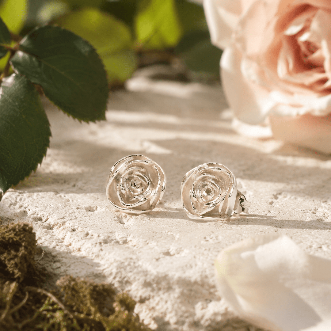 Sterling Silver Rose Stud Earrings by Blackbird Jewellery | Handmade jewellery
