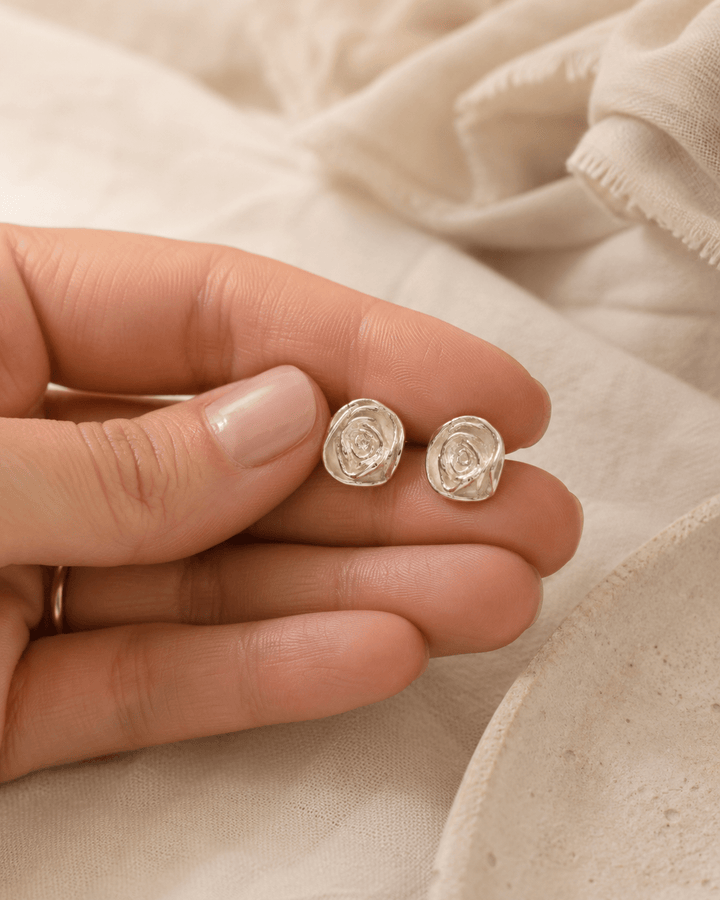 Sterling Silver Rose Stud Earrings by Blackbird Jewellery | Handmade jewellery