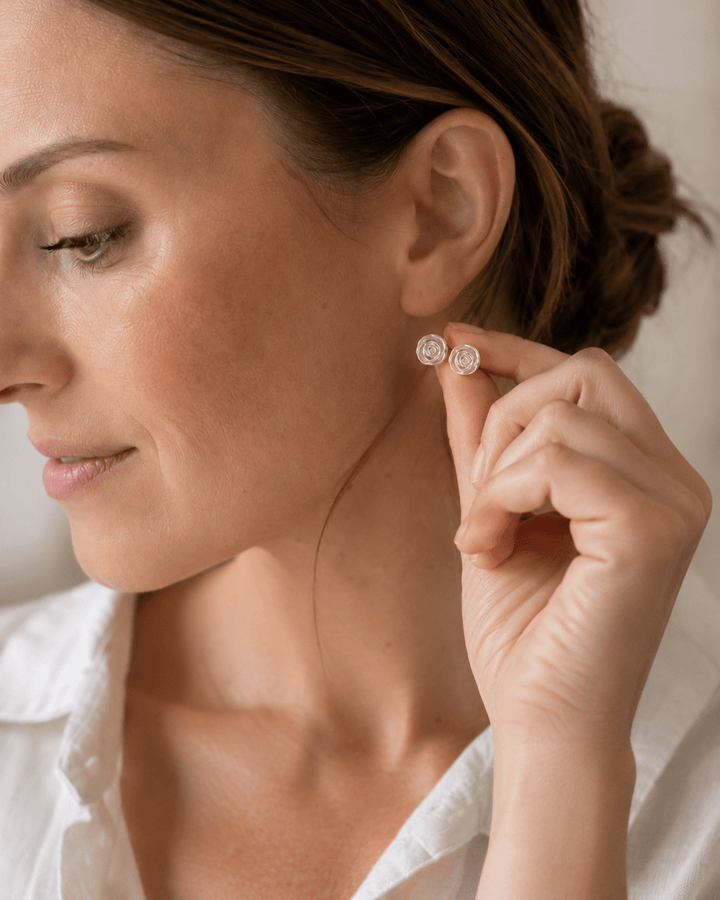 Sterling Silver Rose Stud Earrings by Blackbird Jewellery | Handmade jewellery