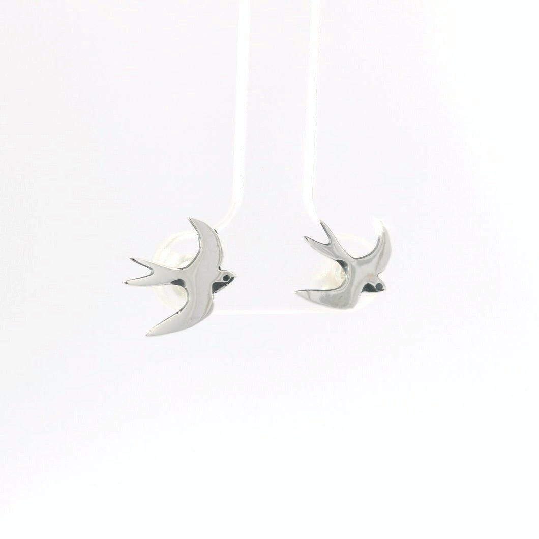 Sterling Silver Swallow Earrings handmade in the UK – nature-inspired jewellery gift for bird lovers by Blackbird Jewellery