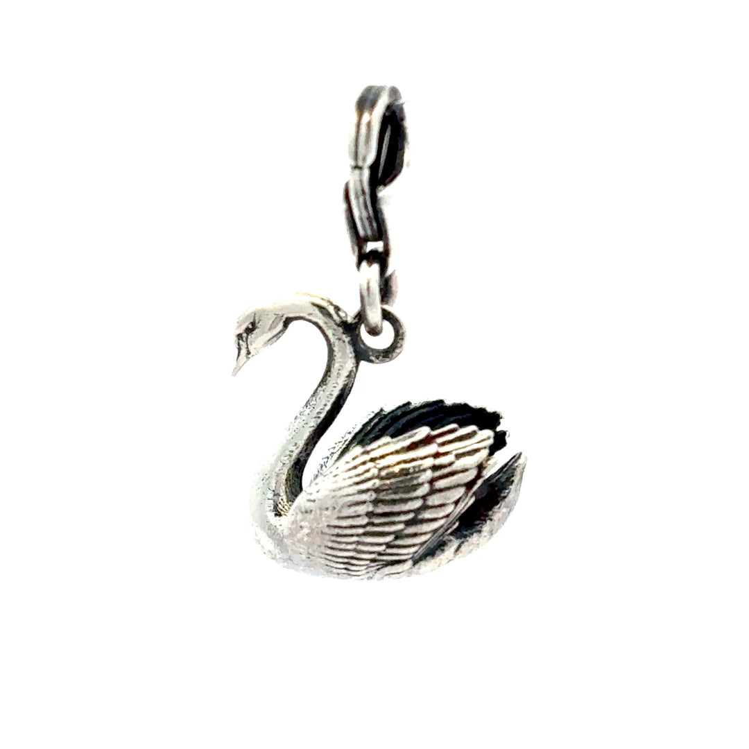 Blackbird Jewellery sterling silver swan clip-on charm handmade in the UK
