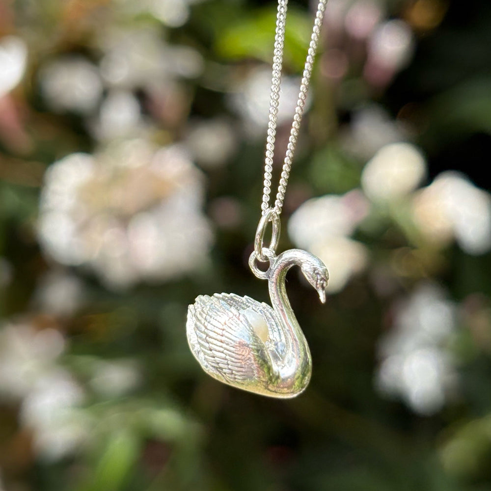 Blackbird Jewellery Sterling silver swan with pearl necklace – handmade wedding gift
