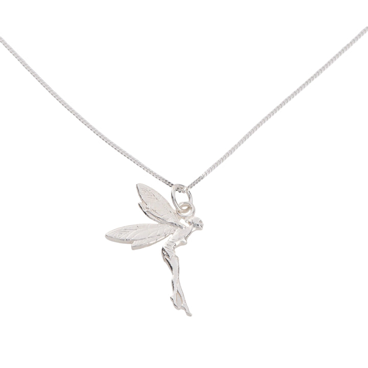 Blackbird Jewellery sterling silver Tinker Bell necklace inspired by Peter Pan, handmade fairy silhouette pendant on a silver chain