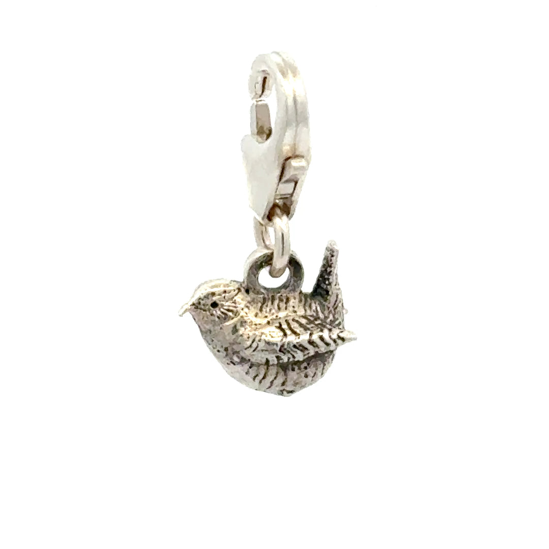 Sterling Silver Mini Wren Clip - On Charm by Blackbird Jewellery | Handmade jewellery