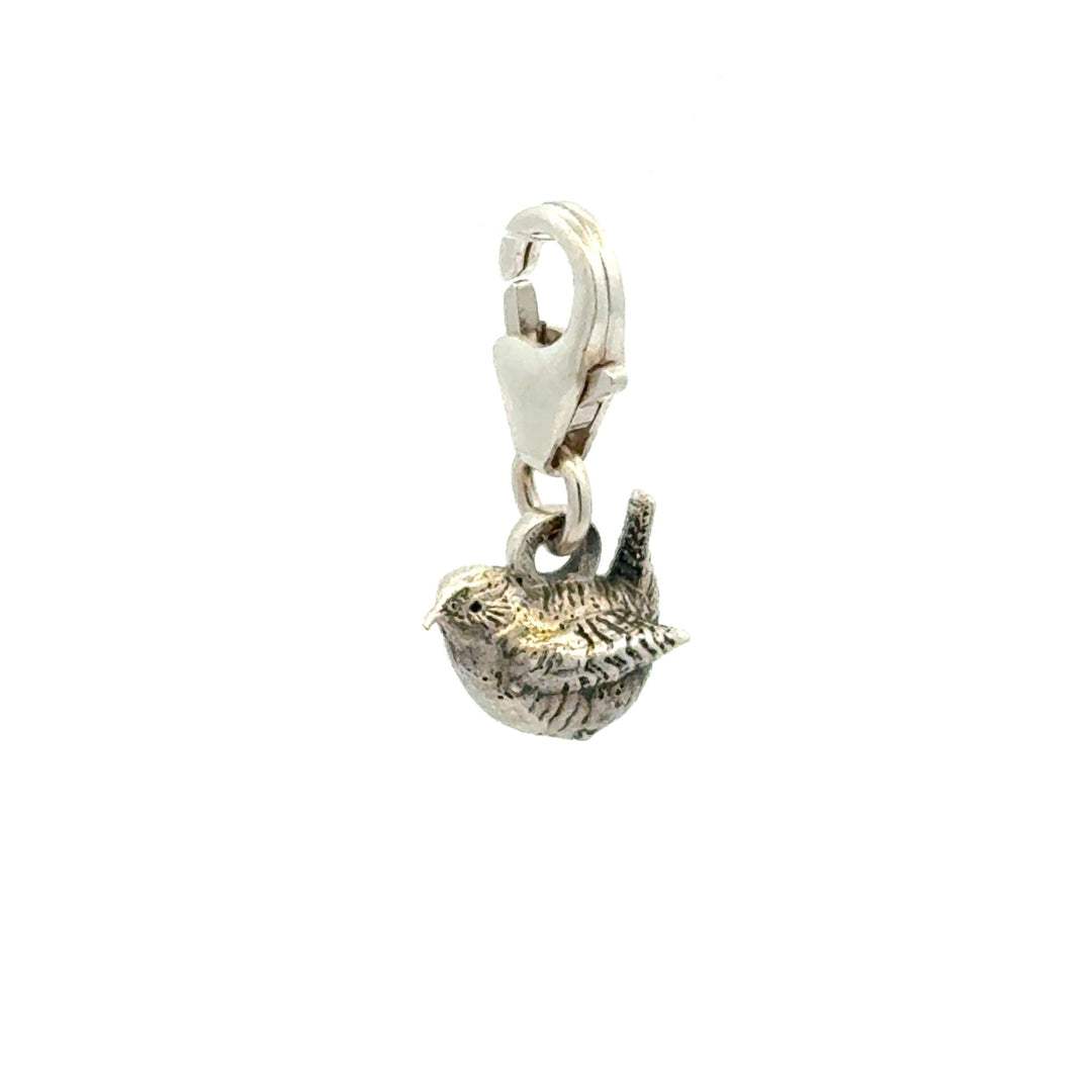Sterling Silver Mini Wren Clip - On Charm by Blackbird Jewellery | Handmade jewellery