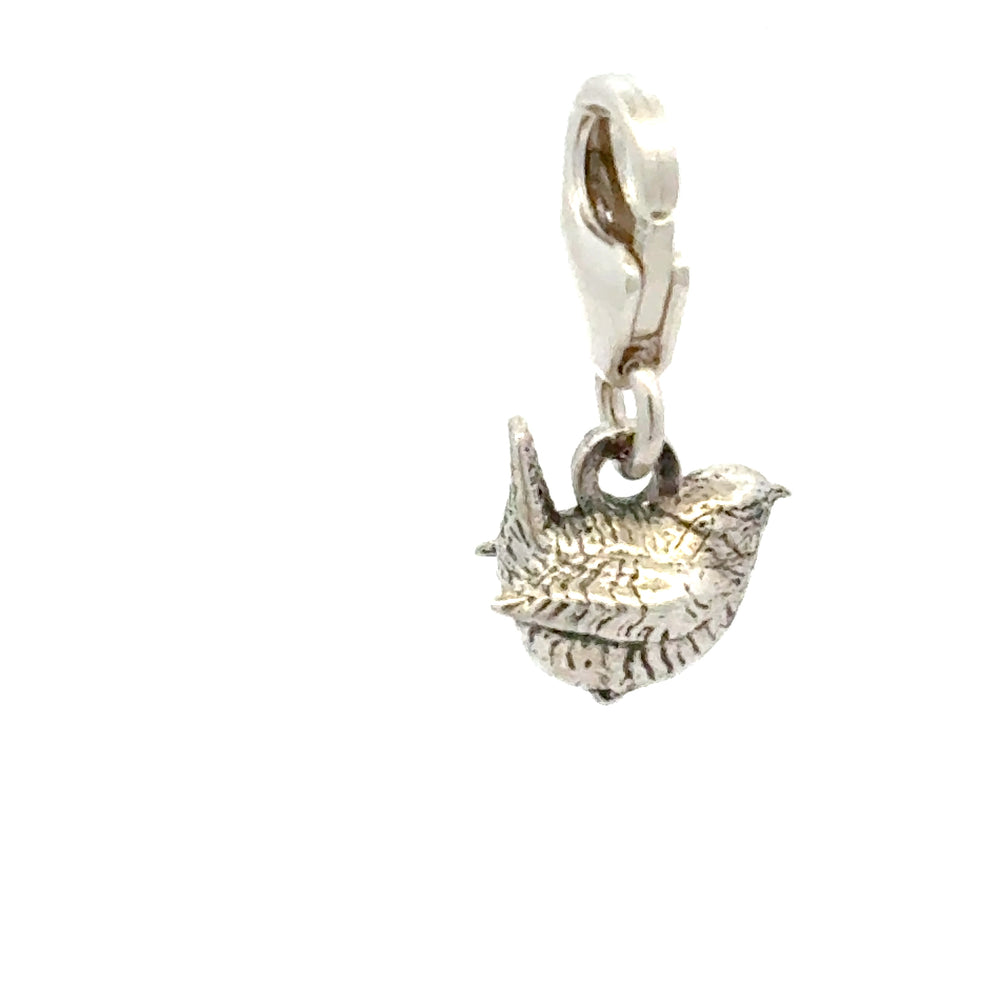 Sterling Silver Mini Wren Clip - On Charm by Blackbird Jewellery | Handmade jewellery