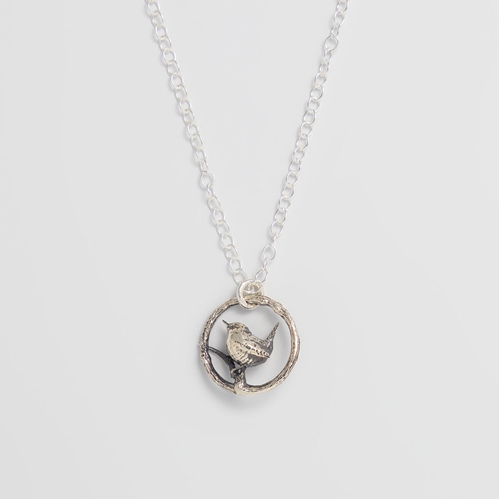 Blackbird Jewellery | Sterling Silver Wren in a Hoop Necklace