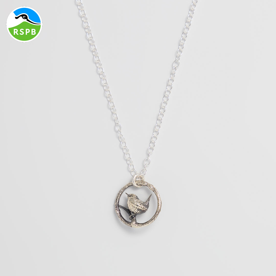 Blackbird Jewellery Sterling Silver Wren Necklace – Handmade bird necklace in a hoop design, sustainable jewellery gift.