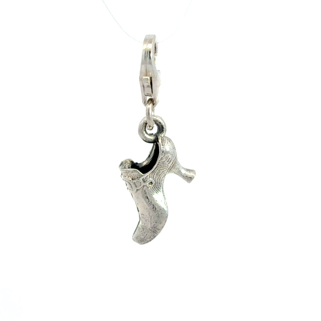 Sterling silver lucky wedding shoe clip-on charm inspired by Georgian wedding traditions by Blackbird Jewellery