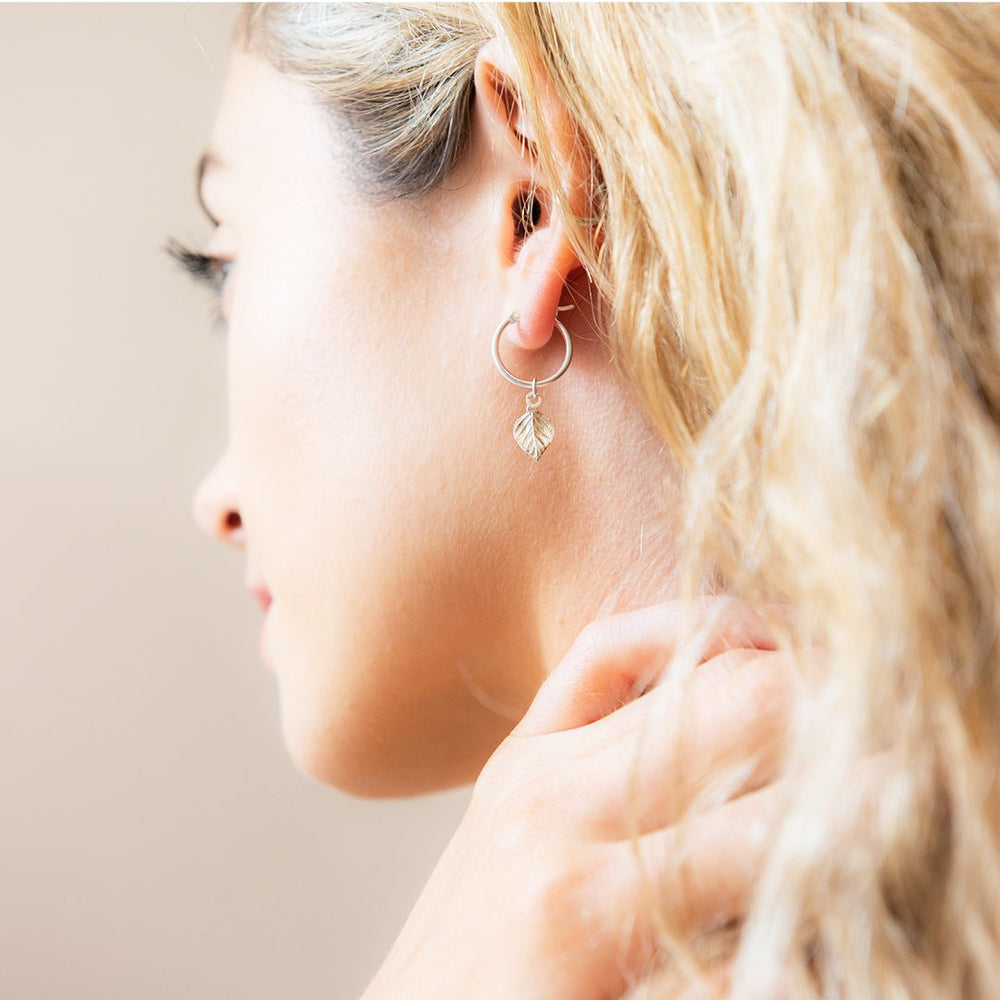 Sterling Silver Birch Leaf Hoop Earrings by Blackbird Jewellery | Handmade jewellery