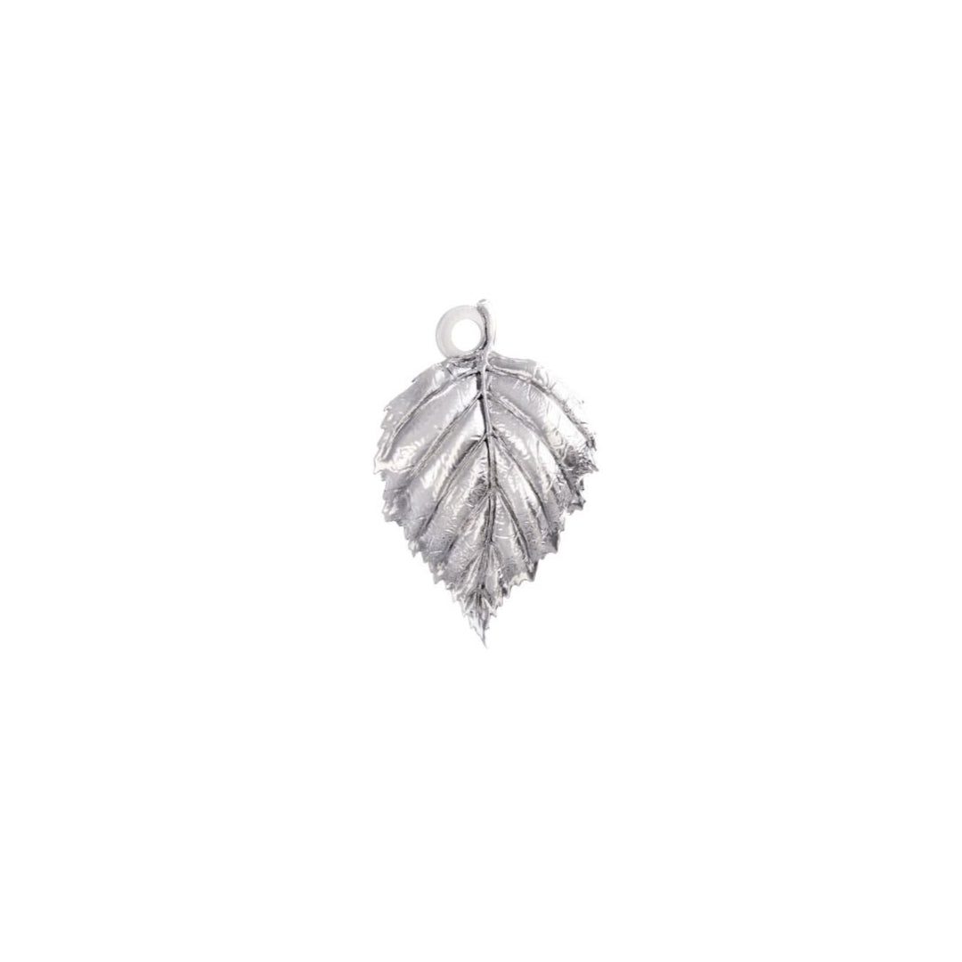 Sterling silver birch leaf charm with jump ring – handmade nature-inspired jewellery by Blackbird Jewellery