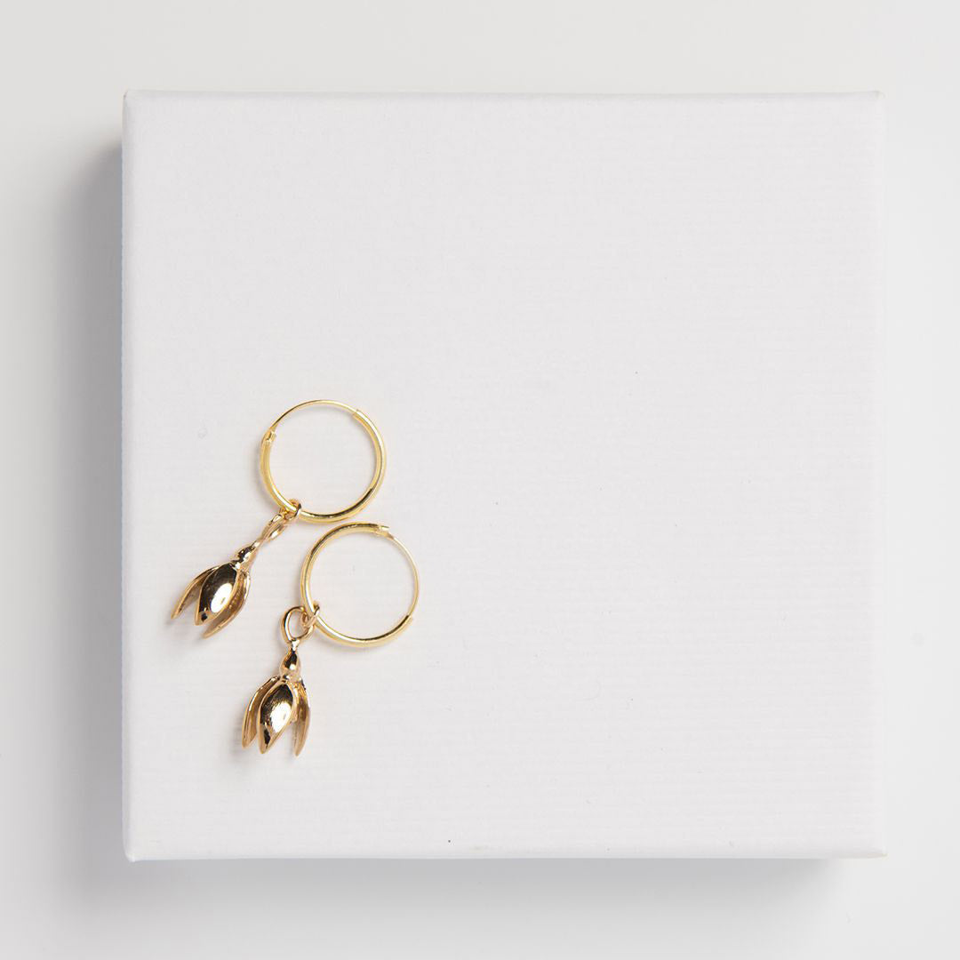 Blackbird Jewellery 18ct gold vermeil snowdrop earrings with a delicate drop design