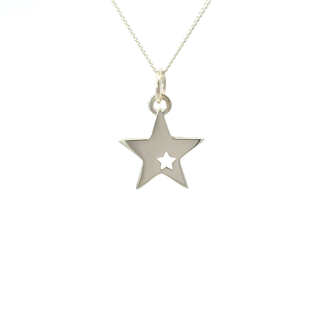 Blackbird Jewellery Reversible silver star pendant with etched tiny stars