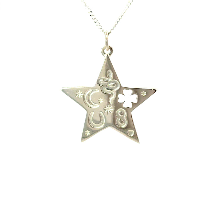 Blackbird Jewellery Sterling silver Lucky Star necklace with symbolic celestial motifs